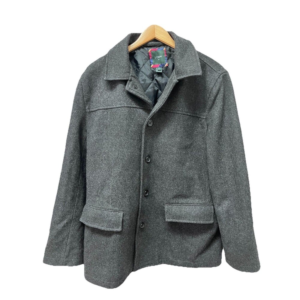 J. CREW Gray Wool Stadium Cloth University Jacket Peacoat Lined Quilted Large